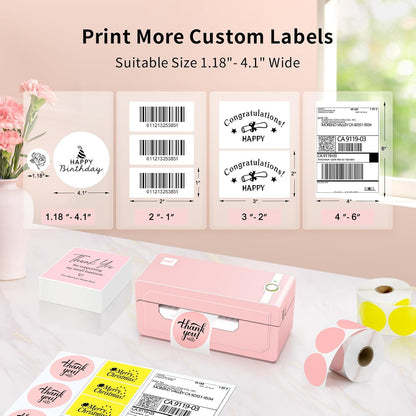 Bluetooth Thermal Label Printer 4X6, Pink Wireless Shipping Label Printer for Small Business & Packages, Compatible with Ios, Android, Mac, Windows, Amazon, Etsy, Ebay, Shopify